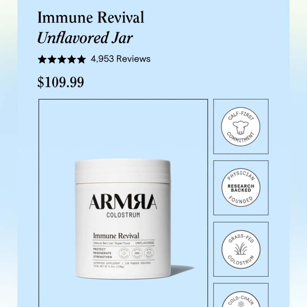 Pure and potent ARMRA Colostrum™ concentrate. Strengthen your skin, lung, & gut - Picture 1 of 15